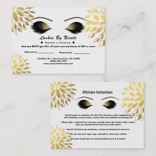 金ゴールドフローラシックまつげフレンドのアフターケアを参照 紹介カード (正面/裏面)