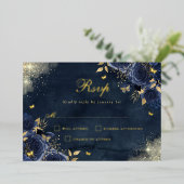 金ゴールドフローラスパークルバタフライネイビーキンセアニェラ 箔招待状 (立ち正面)