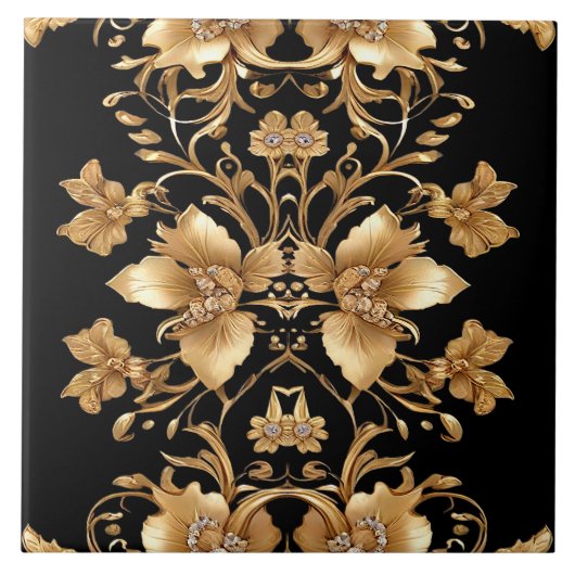 金ゴールドフローラセラミックタイル タイル (正面)