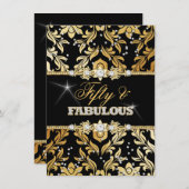 金ゴールドフローラダイヤモンドダマスク50と素晴らしい 招待状 (正面/裏面)