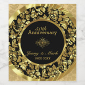 金ゴールドフローラダマスクとオーナメント- 5周年記念 ワインラベル (シングルラベル)