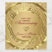 金ゴールドフローラダマスクとハート- 5周年記念 ワインラベル (シングルラベル)