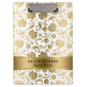金ゴールドフローラダマスクのパターンストライプアクセント クリップボード (正面)