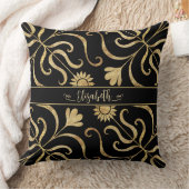 金ゴールドフローラダマスクスンフラワークラスブラックフォークアート クッション (ブランケット)