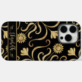 金ゴールドフローラダマスクスンフラワークラスブラックフォークアート Case-Mate iPhoneケース (裏面 (横))