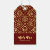 金ゴールドフローラダマスクパターン暗赤色 ギフトタグ (正面)