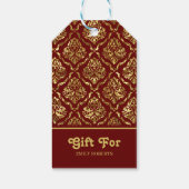 金ゴールドフローラダマスクパターン暗赤色 ギフトタグ (裏面)