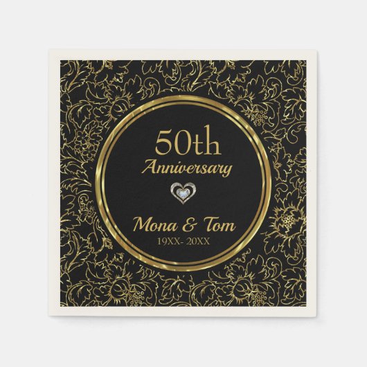 金ゴールドフローラダマスクパターン スタンダードカクテルナプキン (正面)