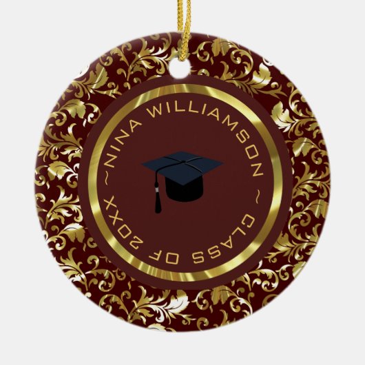 金ゴールドフローラダマスク及びキャップ セラミックオーナメント (正面)