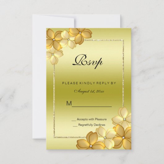 金ゴールドフローラデコレーション&グリッター60th誕生日RS 出欠カード (正面)