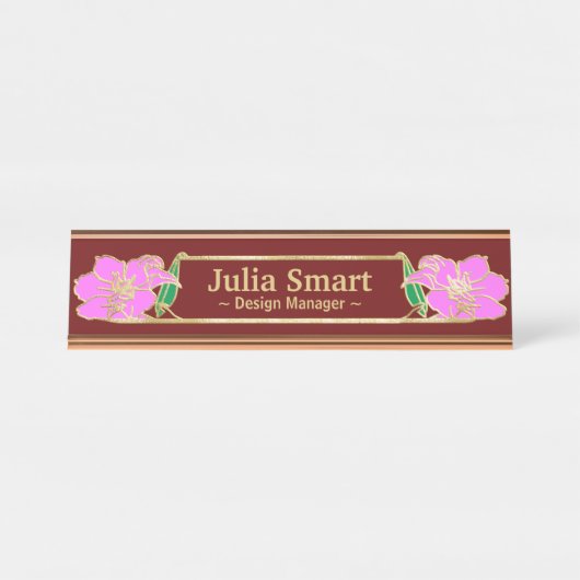 金ゴールドフローラデザインとフレームデスク名プレート デスクネームプレート (正面)