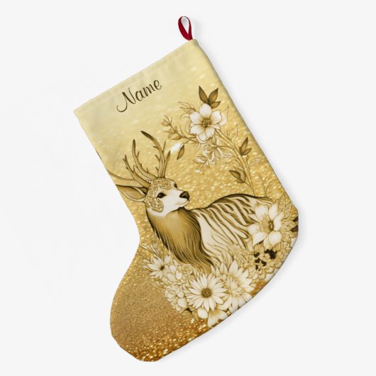 金ゴールドフローラトインデアクリスマスストッキング ラージクリスマスストッキング (裏面 (吊り時))