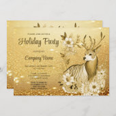 金ゴールドフローラトインデアクリスマスパーティの招待状 招待状 (正面/裏面)