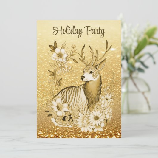 金ゴールドフローラトインデアクリスマスパーティの招待状 招待状 (スタンド正面)