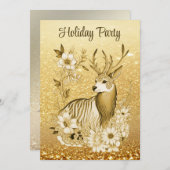 金ゴールドフローラトインデアクリスマスパーティの招待状 招待状 (正面/裏面)