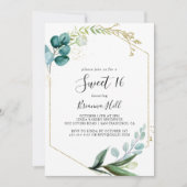 金ゴールドフローラトロピカルグリーンスウィート16バースデーパーティー 招待状 (正面)