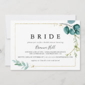 金ゴールドフローラトロピカルグリーンリーブライドブライダルシャワー 招待状 (正面)