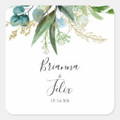 金ゴールドフローラトロピカルグリーン結婚ズ封筒用シール スクエアシール (正面)