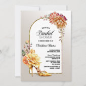 金ゴールドフローラハイヒールアーチブライダルシャワー 招待状 (正面)