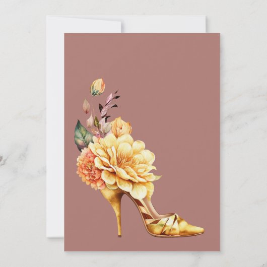 金ゴールドフローラハイヒール赤面ピンクアー結婚チ 招待状 (裏面)