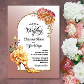 金ゴールドフローラハイヒール赤面ピンクアー結婚チ 招待状