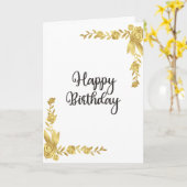 金ゴールドフローラハッピーバースデー応答 カード (黄色い花)