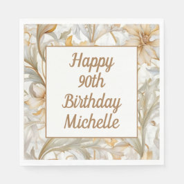 金ゴールドフローラハッピー90誕生日 スタンダードランチョンナプキン