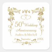 金ゴールドフローラハート結婚50周年広場 スクエアシール (正面)