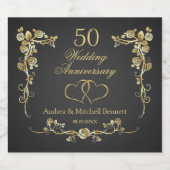 金ゴールドフローラハート結婚50周年記念ワイン スパークリングワインラベル (シングルラベル)