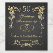 金ゴールドフローラハート結婚50周年記念 ワインラベル (シングルラベル)