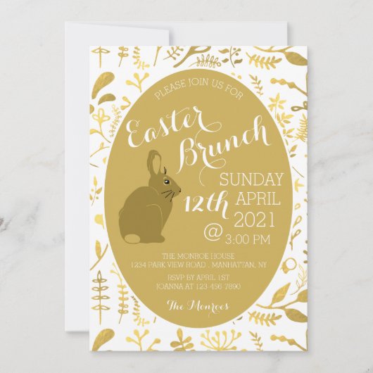 金ゴールドフローラバニーイースターエッグ、イースターブランチ 案内状 (正面)