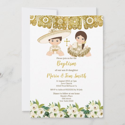 金ゴールドフローラバプティスフィエスタツイン招待状 招待状 (正面)