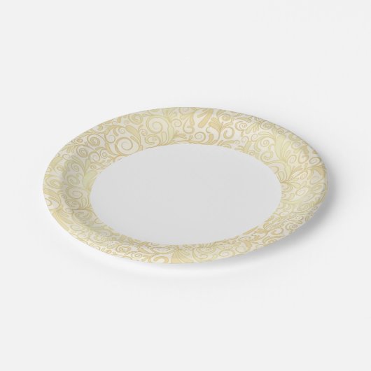 金ゴールドフローラパターン ペーパープレート (アングル)