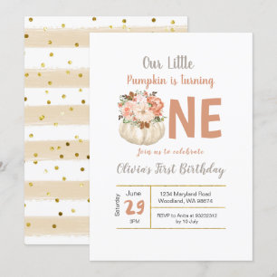 金ゴールドフローラパンプキンの1誕生日招待 招待状