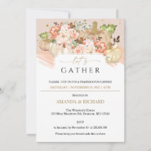 金ゴールドフローラパンプキンサンクスギビングディナー招待状