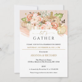 金ゴールドフローラパンプキンサンクスギビングディナー招待状 招待状