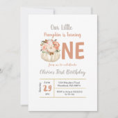 金ゴールドフローラパンプキンターニング1誕生日招待 招待状 (正面)