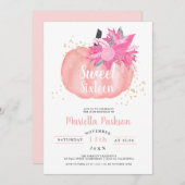 金ゴールドフローラピンクカボチャスクリプト秋スイート16 招待状 (正面/裏面)