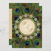 金ゴールドフローラピーコックフェザー結婚式招待状 招待状 (正面/裏面)