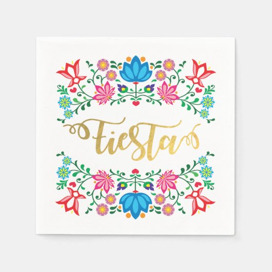 金ゴールドフローラフィエスタメキシカンヴォックアートナプキンズ スタンダードカクテルナプキン (正面)