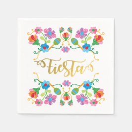 金ゴールドフローラフィエスタメキシコ刺繍ナプキンス スタンダードカクテルナプキン
