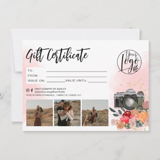 金ゴールドフローラフォトグラファーのギフト券のロゴ (裏面)