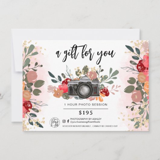 金ゴールドフローラフォトグラファーのギフト券のロゴ (正面)