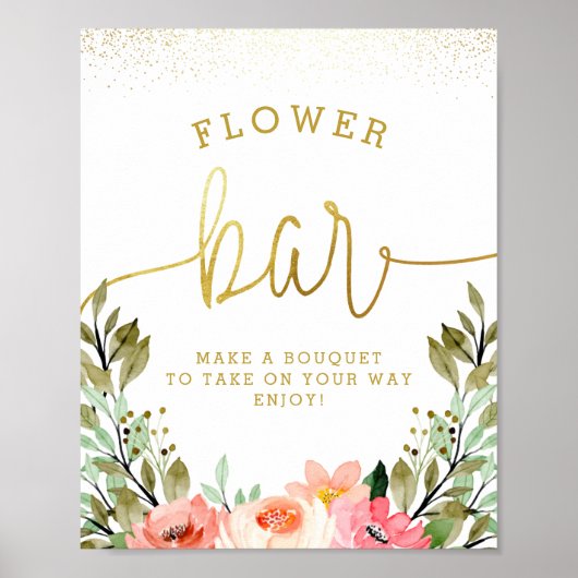 金ゴールドフローラフラワーバーブライダルシャワー標識 ポスター (正面)