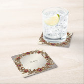 金ゴールドフローラフレームとレッドストーンズ紙コースター スクエアペーパーコースター (インサイチュ)