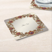 金ゴールドフローラフレームとレッドストーンズ紙コースター スクエアペーパーコースター (アングル)