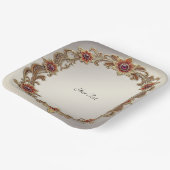 金ゴールドフローラフレームとレッドストーンズ紙プレート ペーパープレート (傾斜あり)