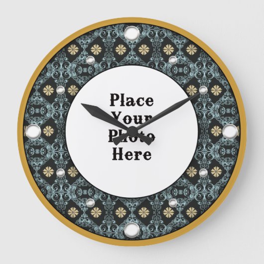 金ゴールドフローラフレームのフォトウォール時計 ラージ壁時計 (正面)