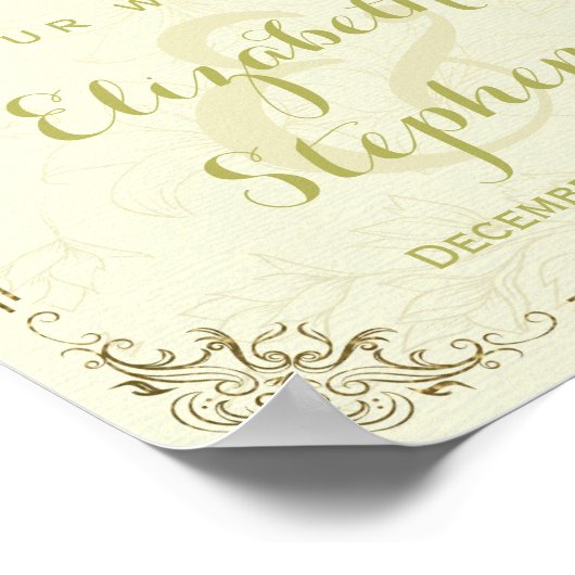 金ゴールドフローラフレーム歓迎ウェディングレセプションサイン ポスター (角)