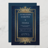 金ゴールドフローラフレーム海軍ウェディング招待 招待状 (正面/裏面)